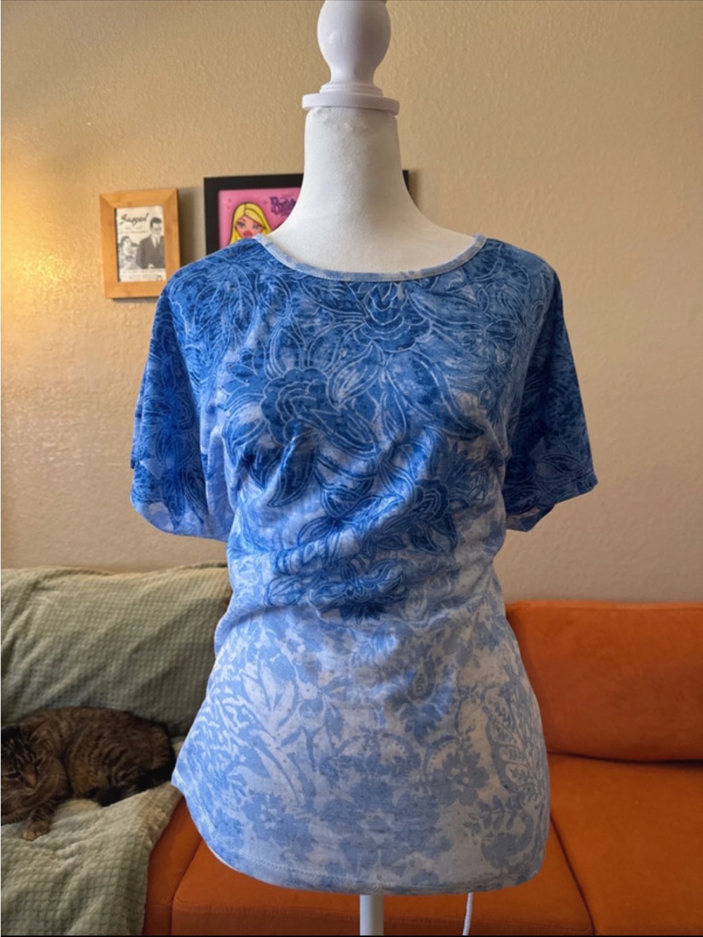 Cathy Daniels Blue Floral Short Sleeve Tee